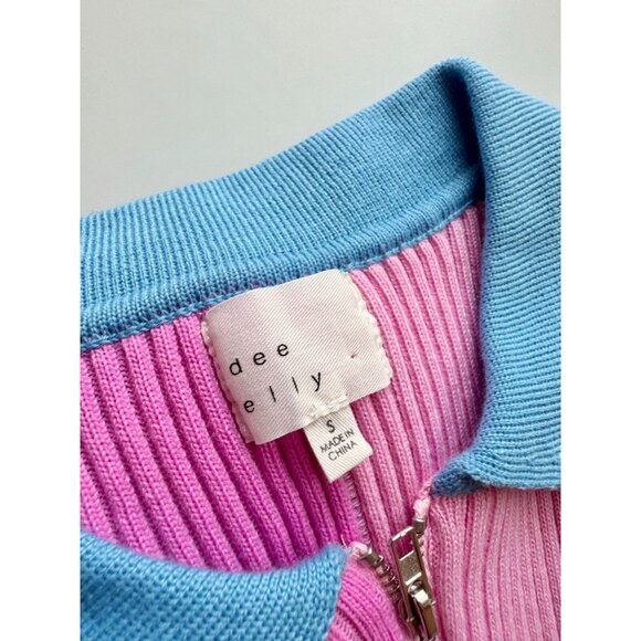 DEE ELLY Pink Colorblock Ribbed Knit Half Zip Mini Polo T-Shirt Dress, Size S - Picture 8 of 10